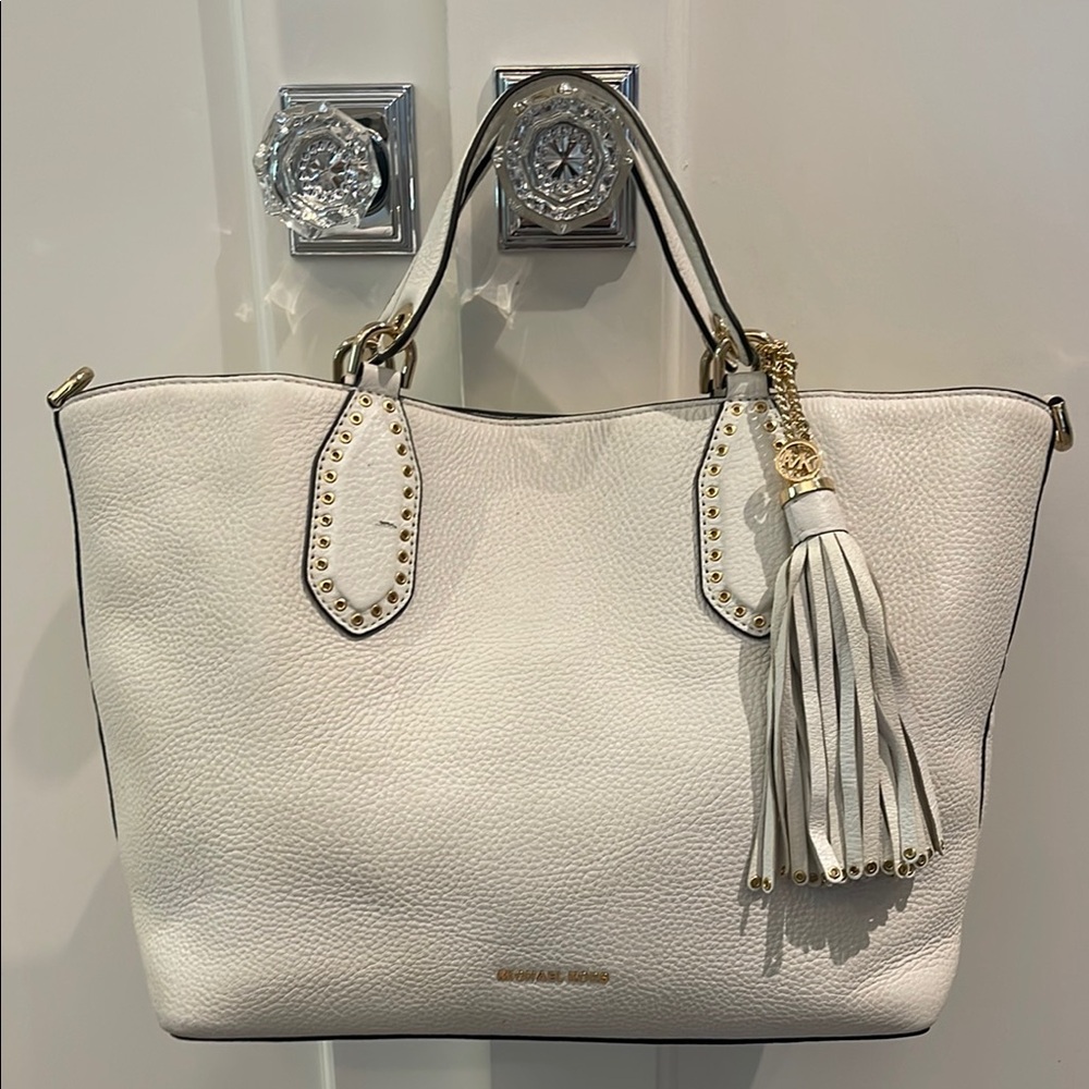 Michael Kors White Tote Bag with Gold Accents